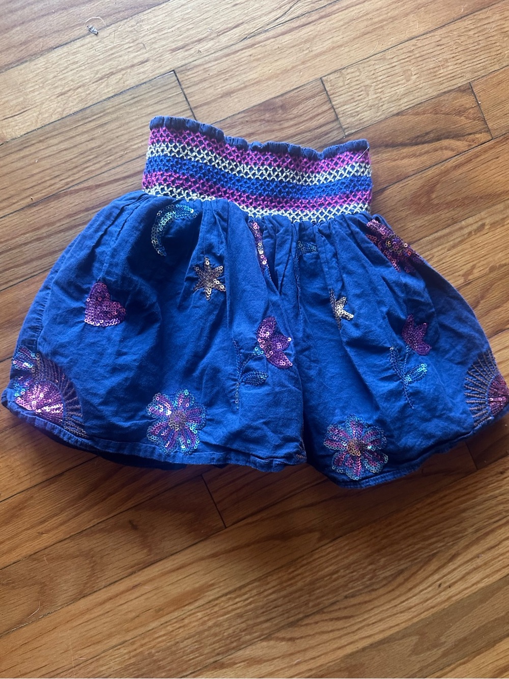 Peek Girls Blue Embellished Smocked Waist Skirt Kids Size 4/5 Cutest